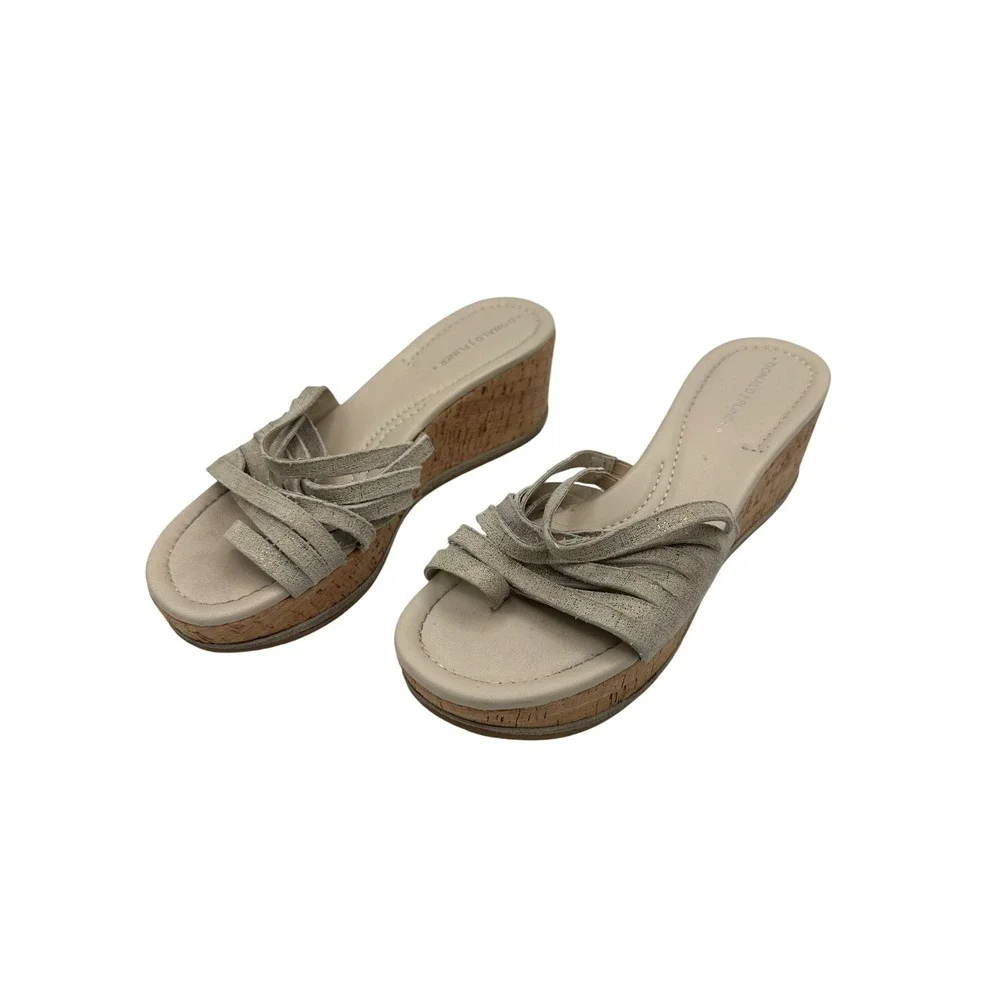 Donald J Pliner Sheena Wedge Sandals Womens 7.5 Beige Cork Strappy Good